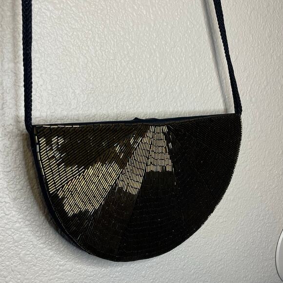 VTG Robinsons Whimsy Goth Beaded Deep Brown Bronze Half Circle Cross Body Clutch - Picture 13 of 13